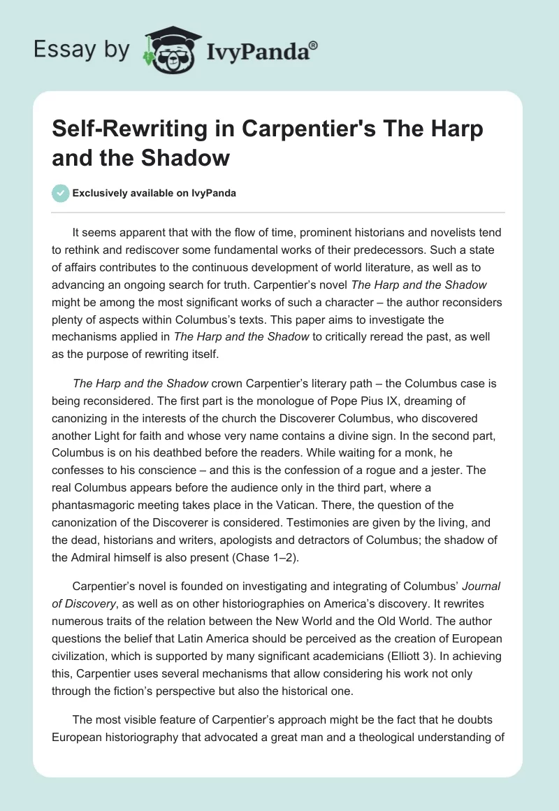 Self-Rewriting in Carpentier's "The Harp and the Shadow". Page 1