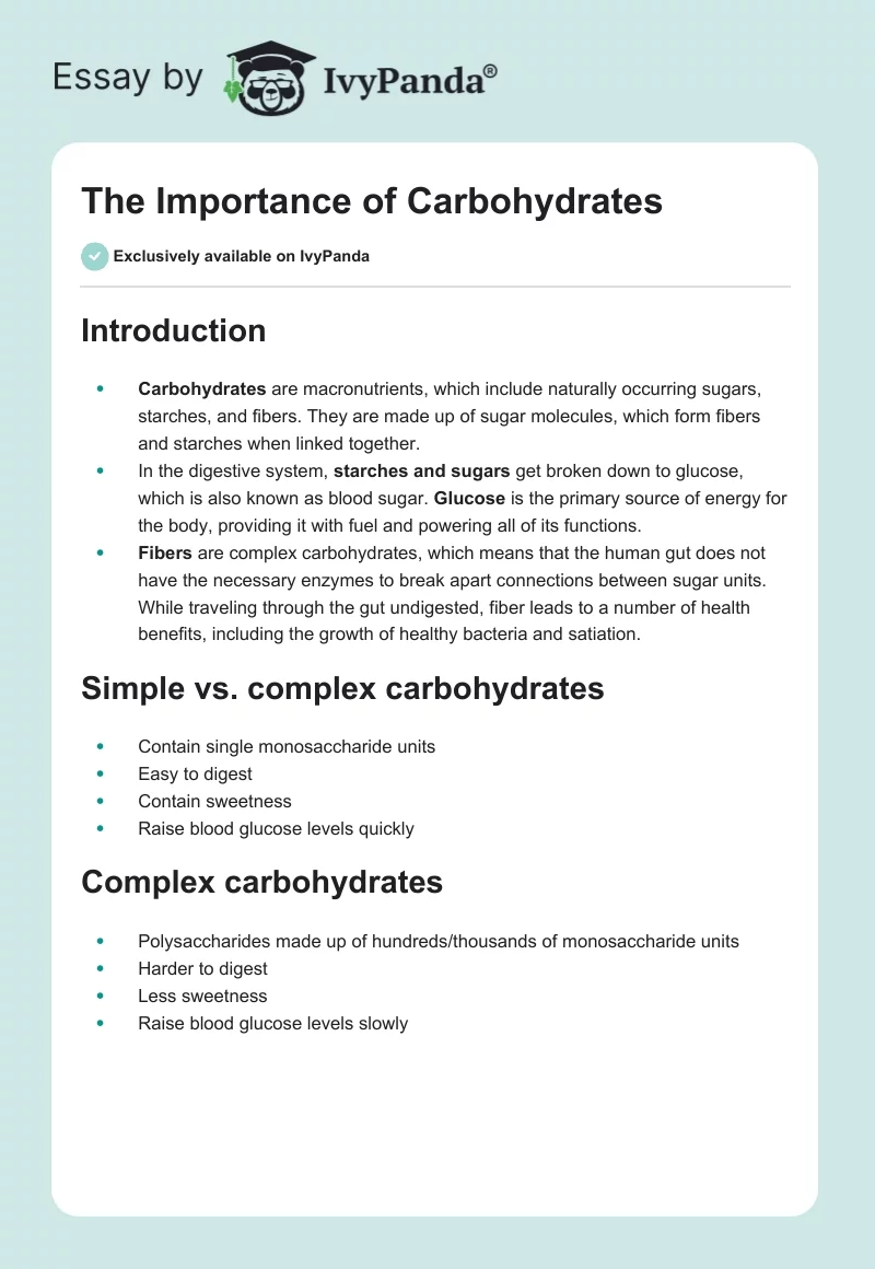 The Importance of Carbohydrates. Page 1