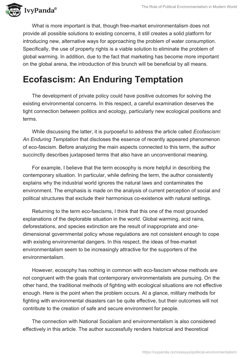 The Role of Political Environmentalism in the Modern World. Page 2