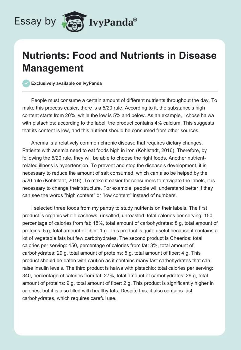 Nutrients: Food and Nutrients in Disease Management. Page 1
