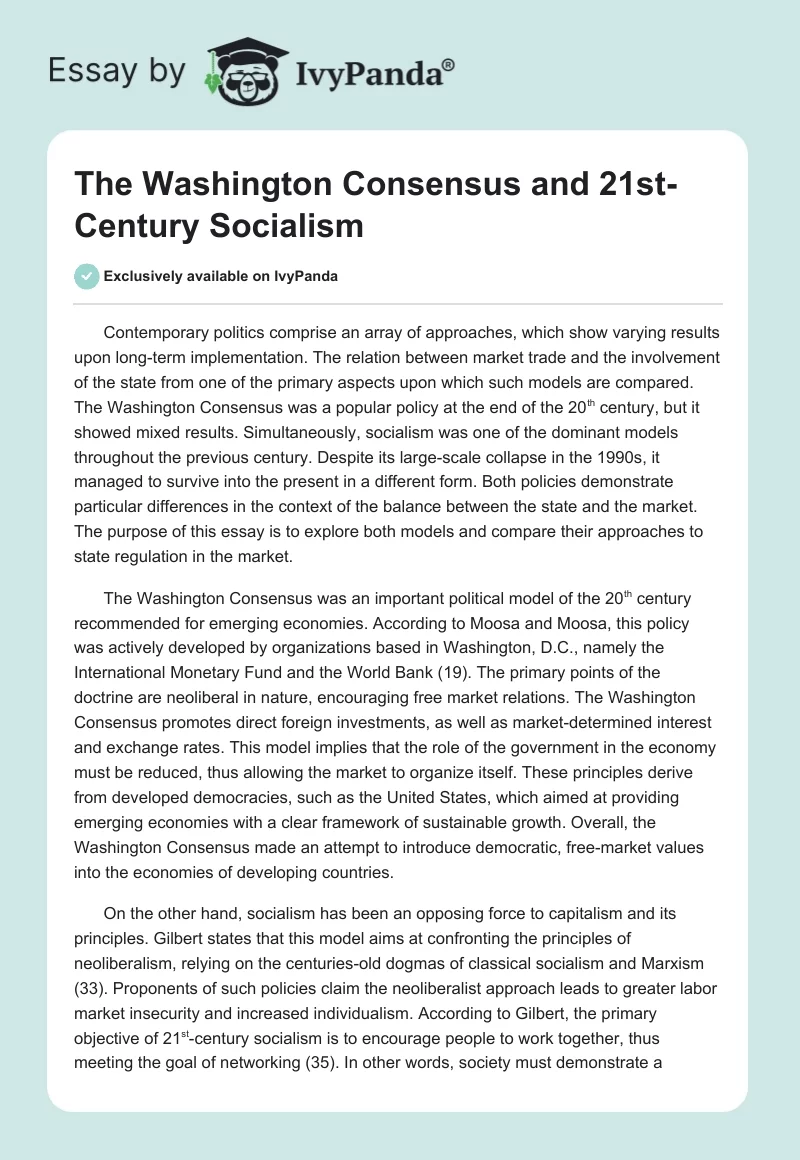 The Washington Consensus and 21st-Century Socialism. Page 1