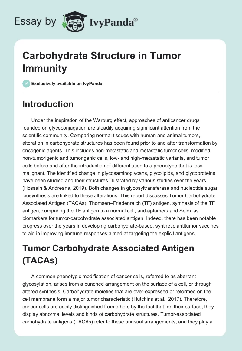 Carbohydrate Structure in Tumor Immunity. Page 1