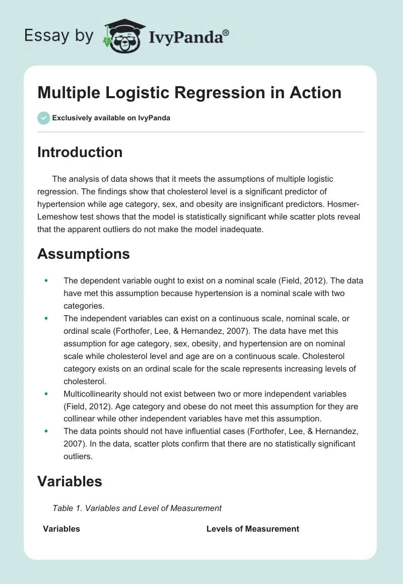 Multiple Logistic Regression in Action. Page 1