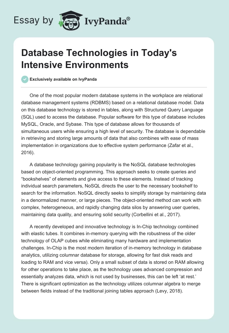 Database Technologies in Today's Intensive Environments. Page 1