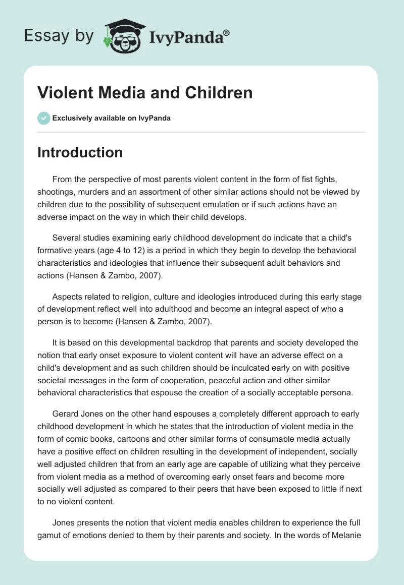 Violent Media and Children. Page 1