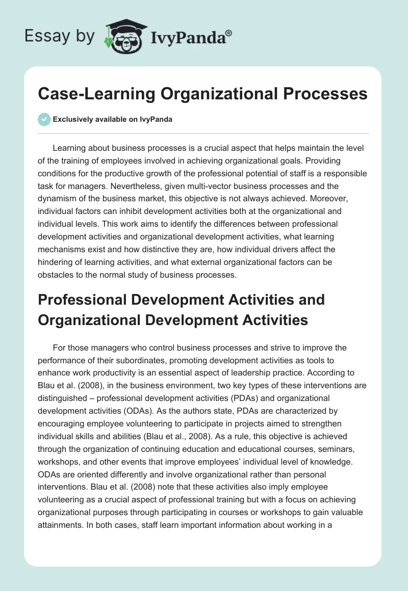 Case-Learning Organizational Processes. Page 1