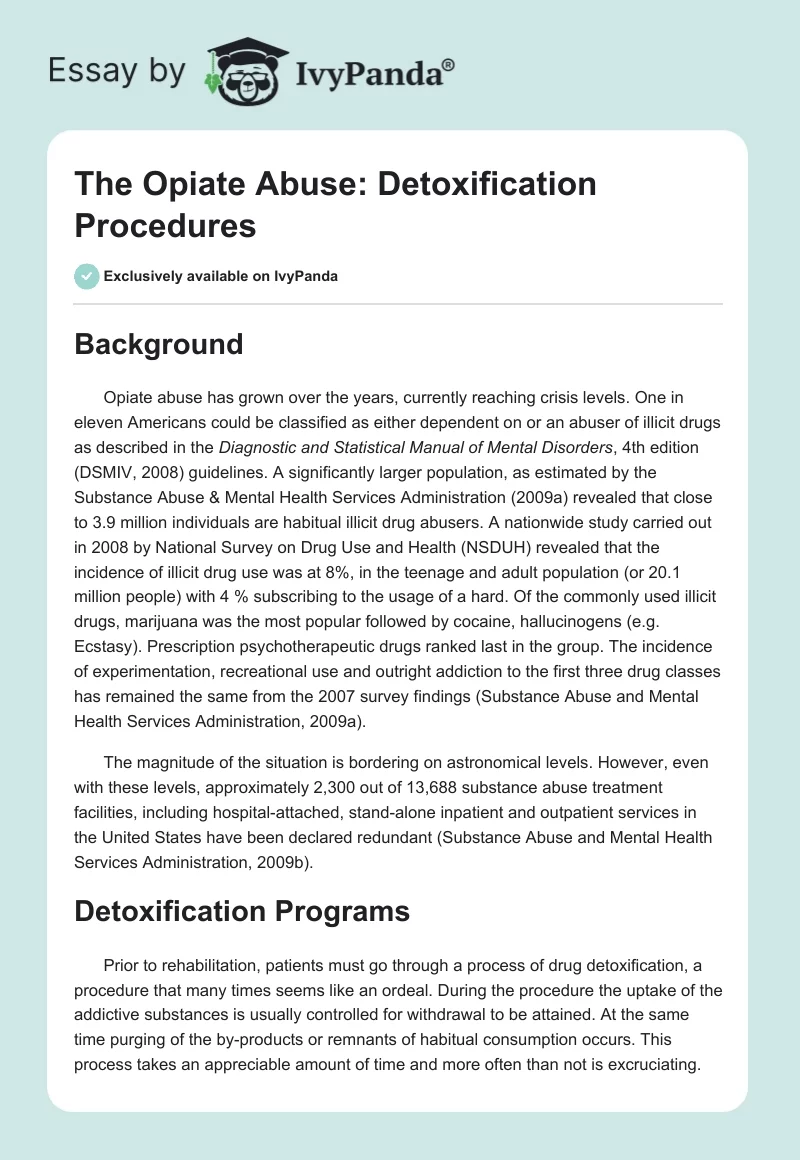 The Opiate Abuse: Detoxification Procedures. Page 1