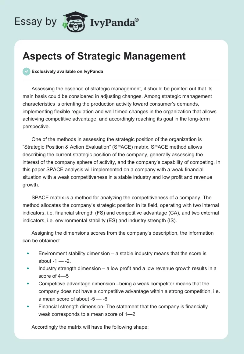 Aspects of Strategic Management. Page 1