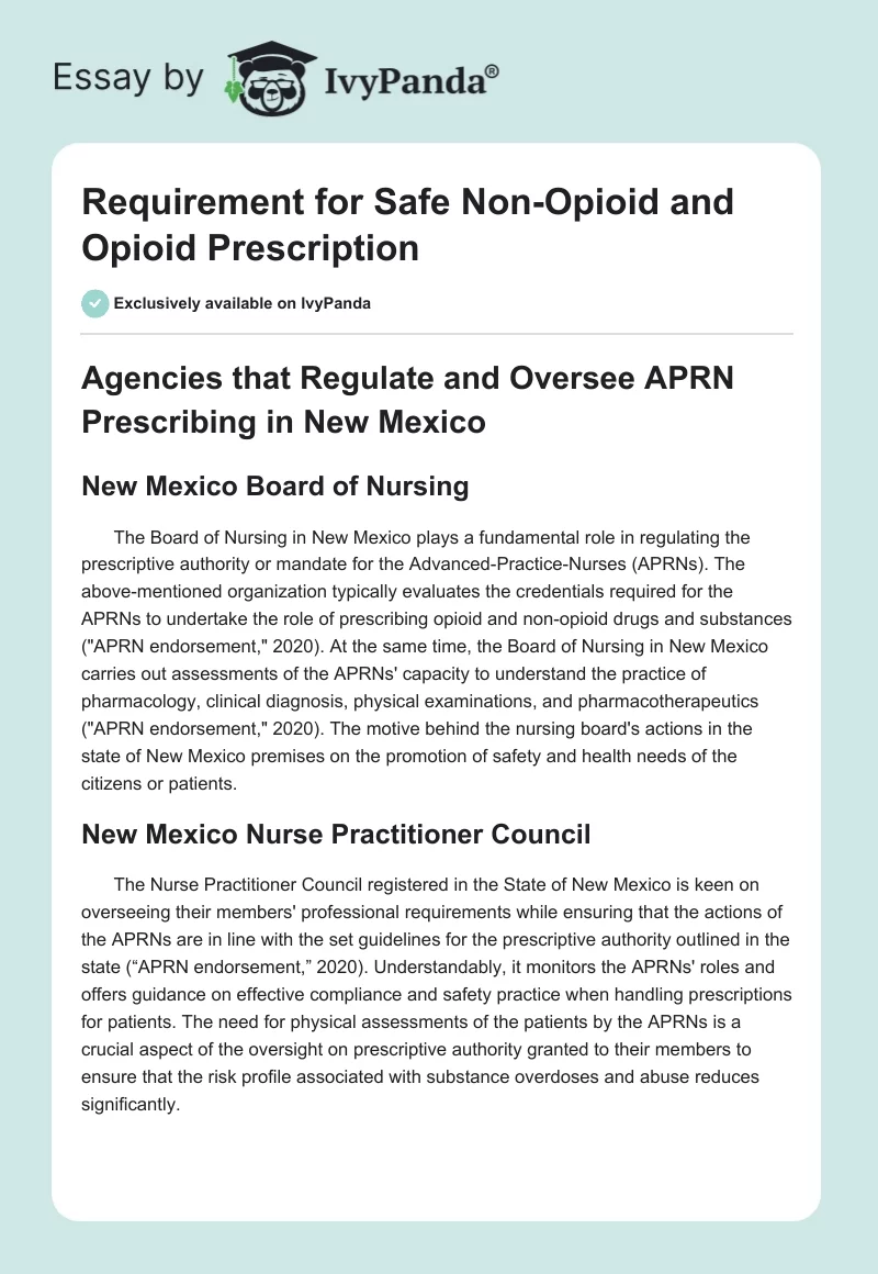 Requirement for Safe Non-Opioid and Opioid Prescription. Page 1