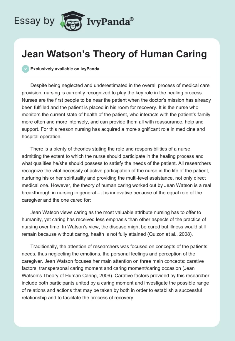 Jean Watson’s Theory of Human Caring. Page 1