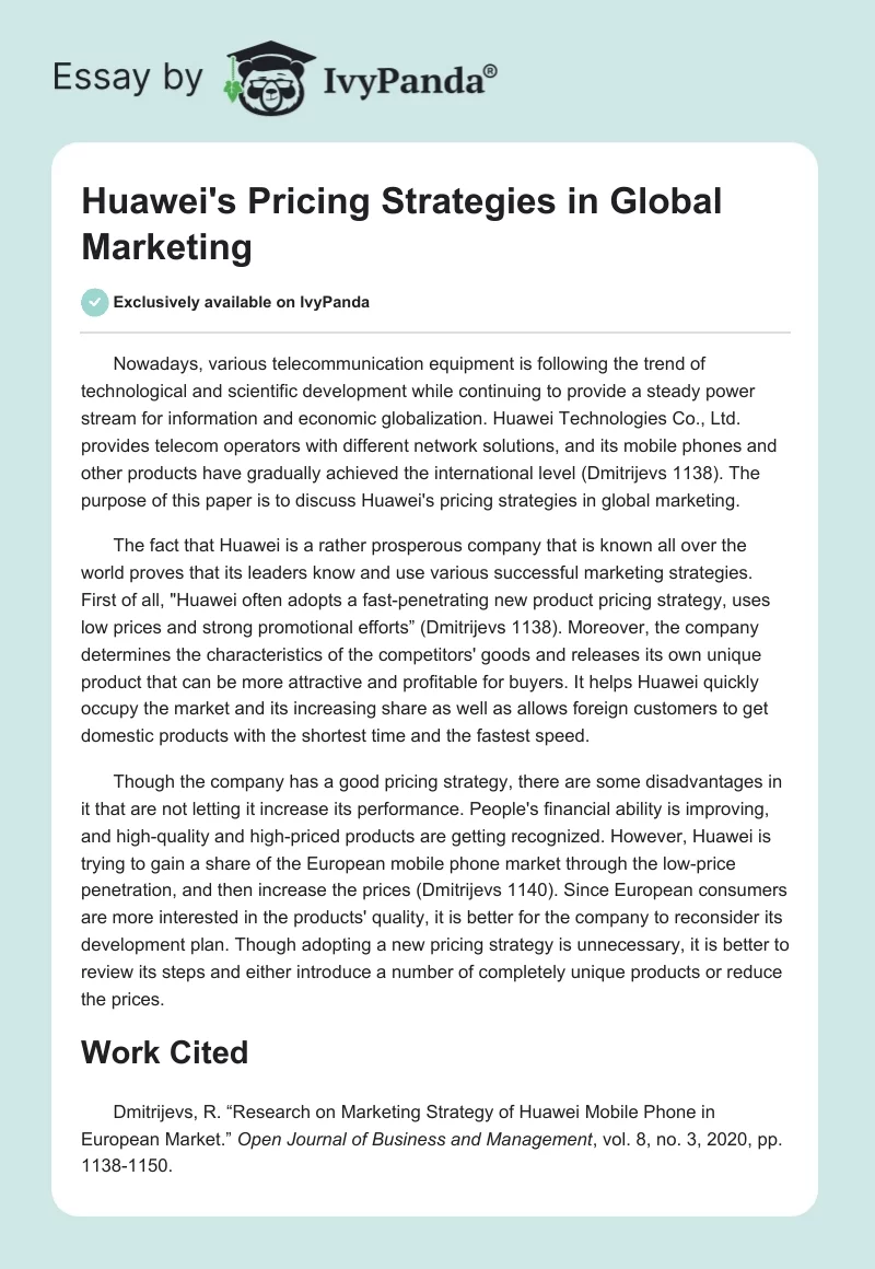 Huawei's Pricing Strategies in Global Marketing. Page 1