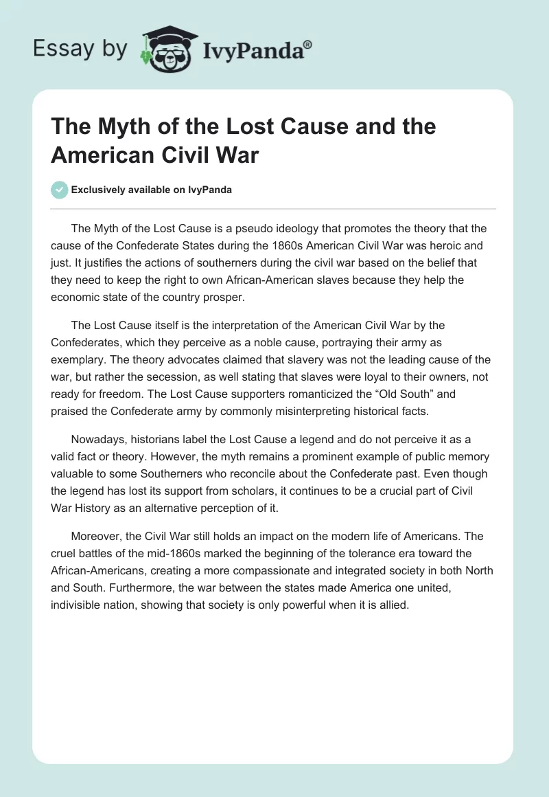 The Myth of the Lost Cause and the American Civil War. Page 1