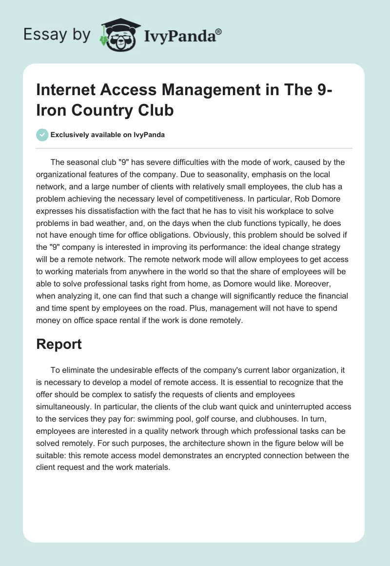 Internet Access Management in The 9-Iron Country Club. Page 1