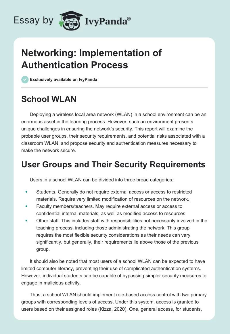 Networking: Implementation of Authentication Process. Page 1