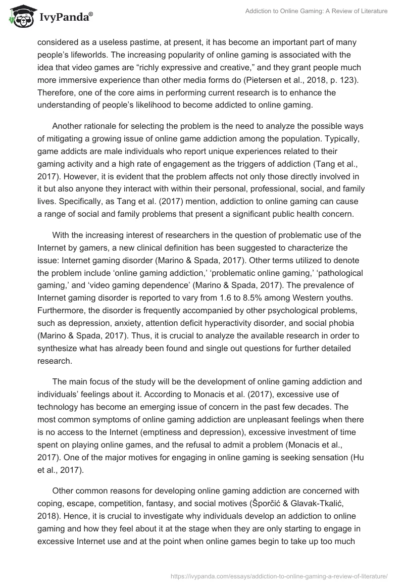 Addiction to Online Gaming: A Review of Literature. Page 2
