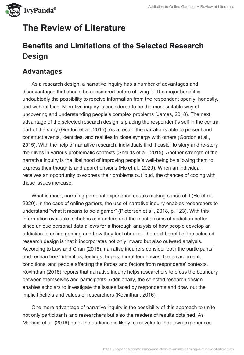 Addiction to Online Gaming: A Review of Literature. Page 4