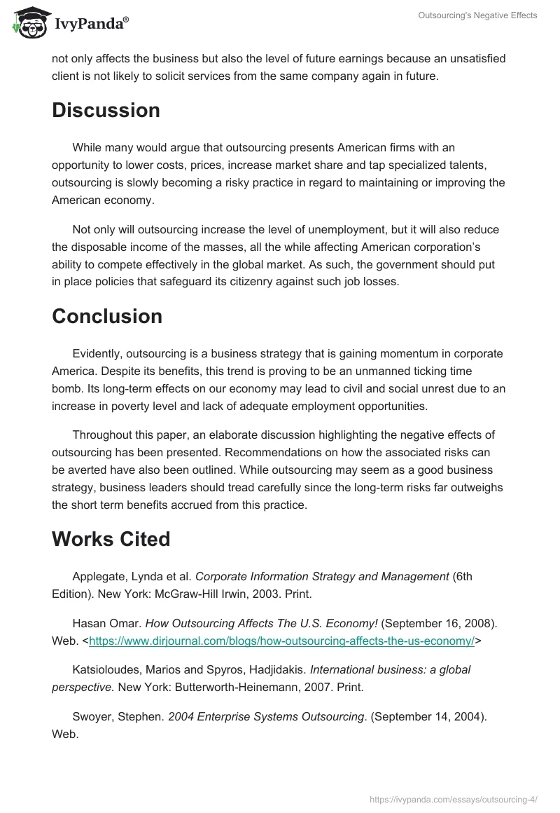 Outsourcing's Negative Effects. Page 4