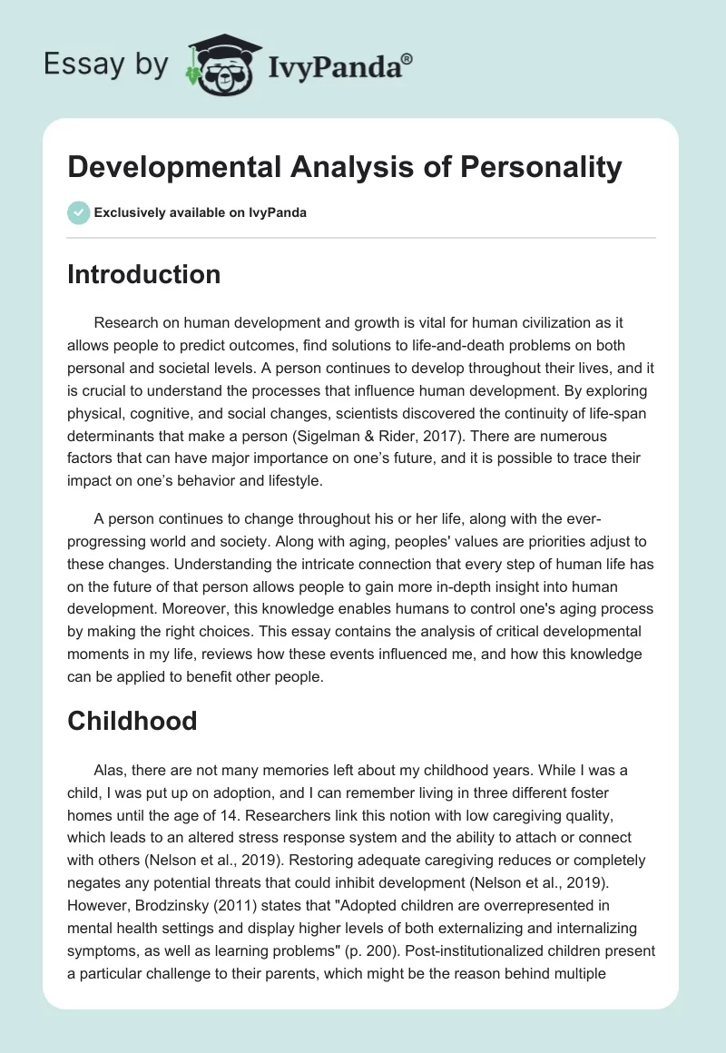 Developmental Analysis of Personality. Page 1