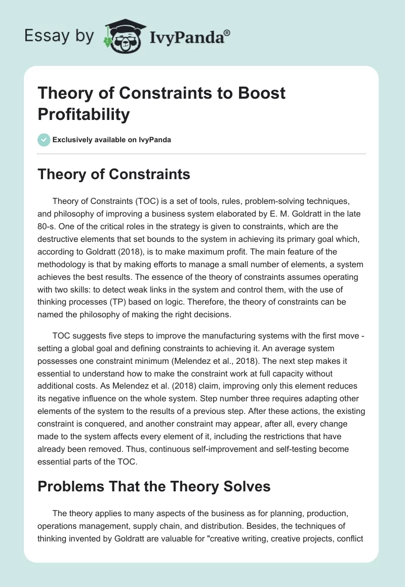 Theory of Constraints to Boost Profitability. Page 1