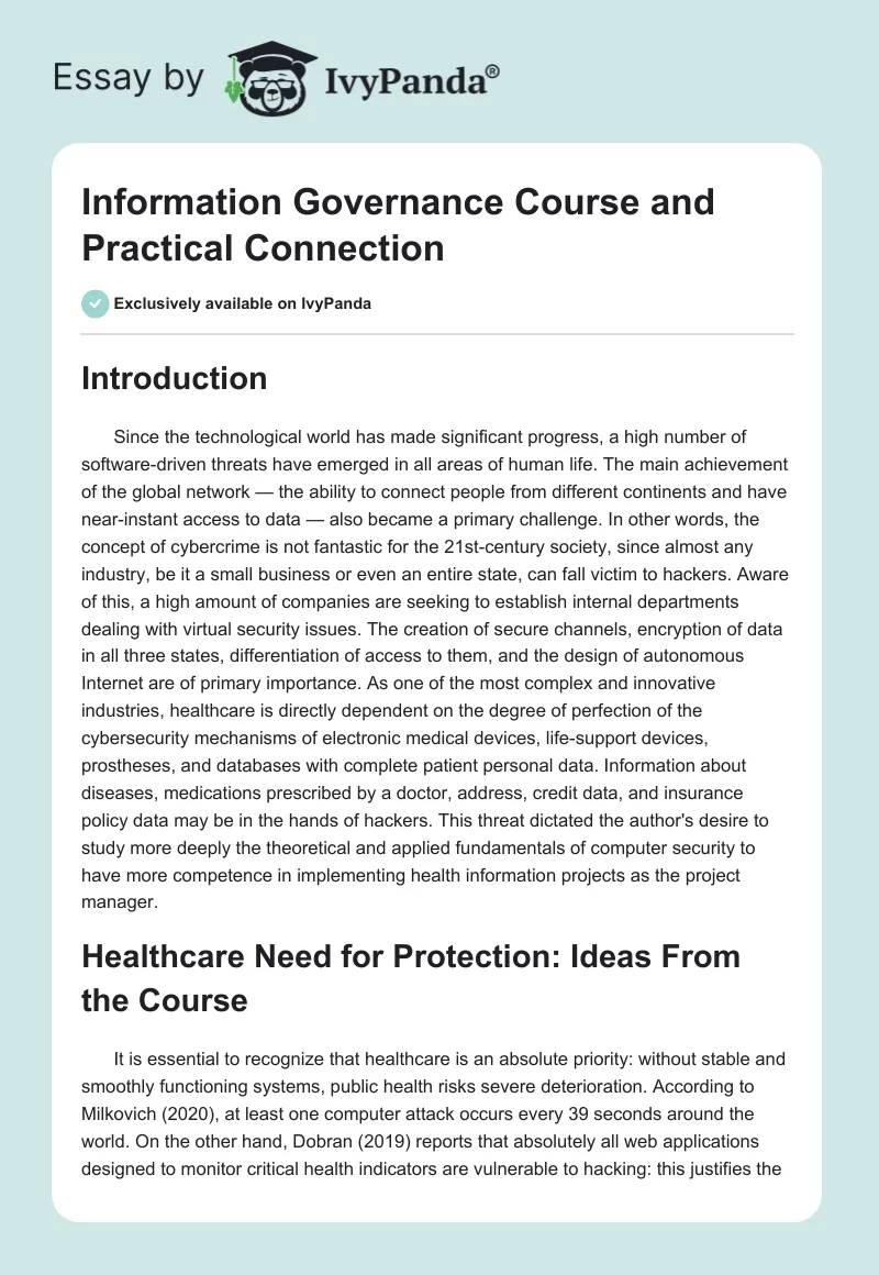 Information Governance Course and Practical Connection. Page 1