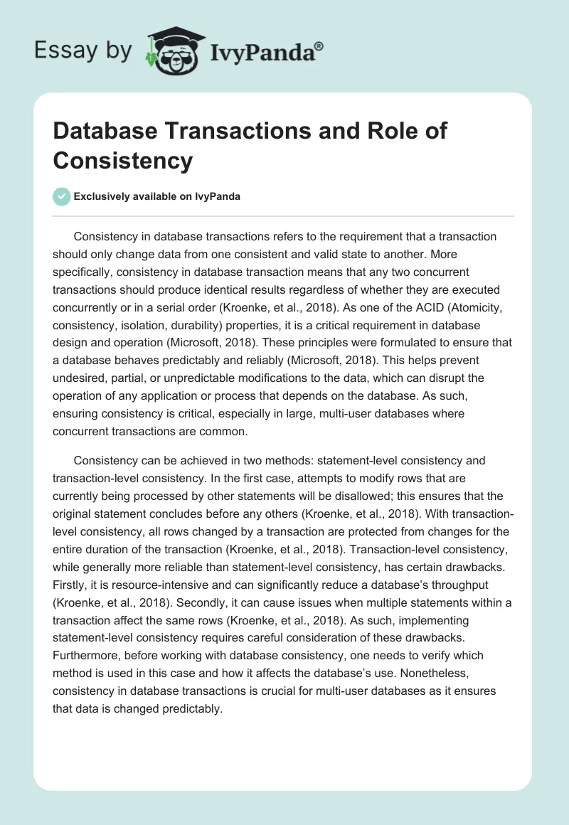 Database Transactions and Role of Consistency. Page 1