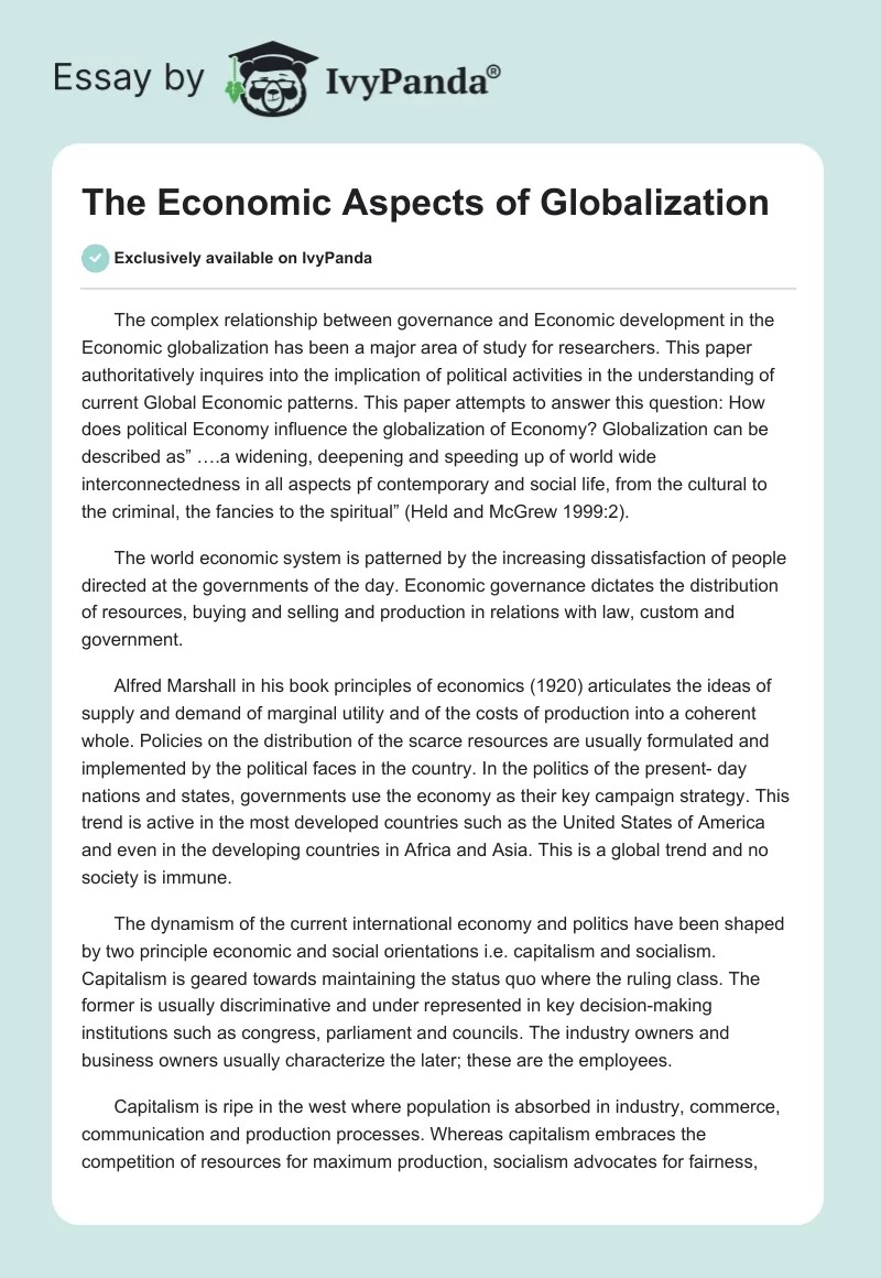 The Economic Aspects of Globalization. Page 1