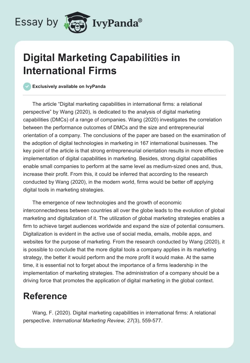 Digital Marketing Capabilities in International Firms. Page 1