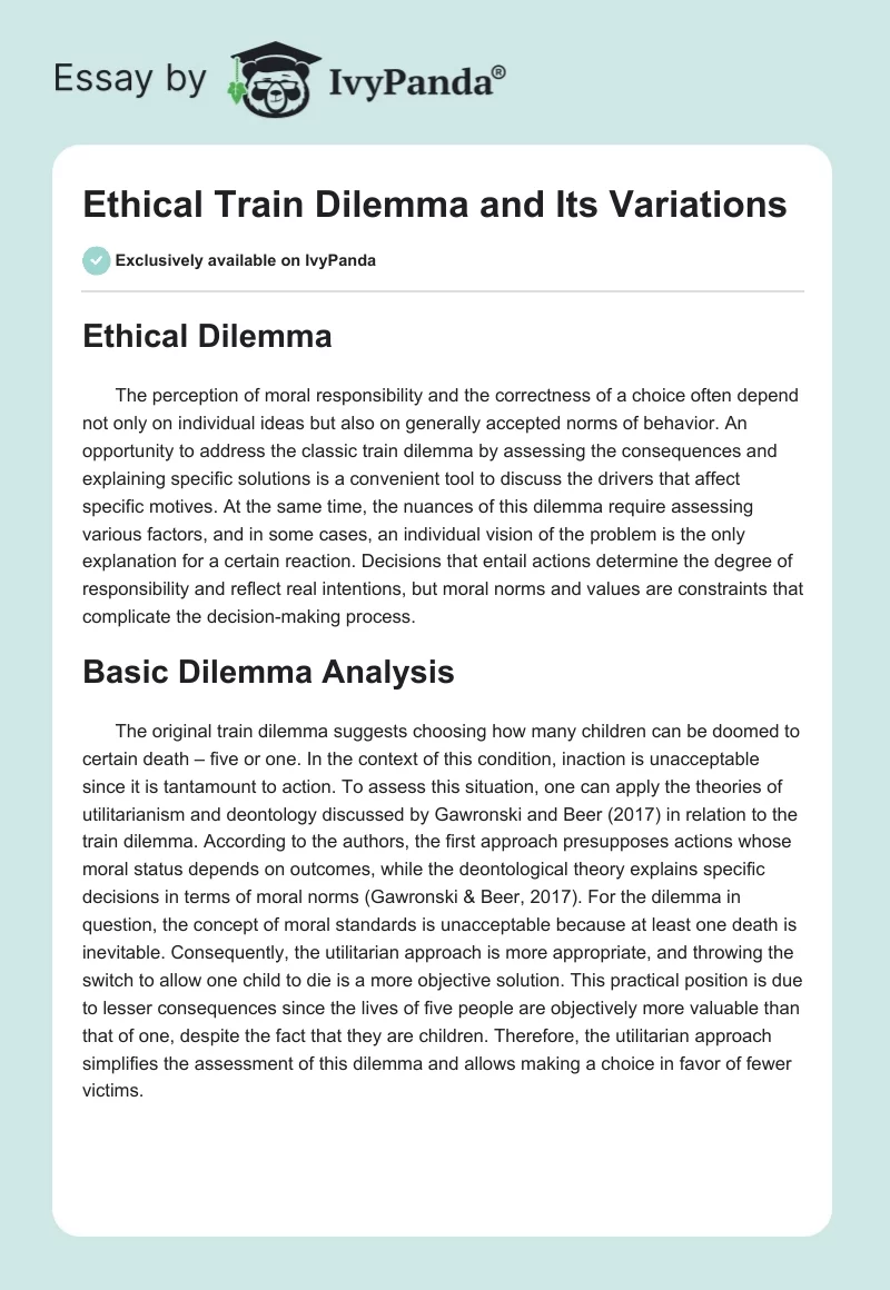 Ethical Train Dilemma and Its Variations. Page 1