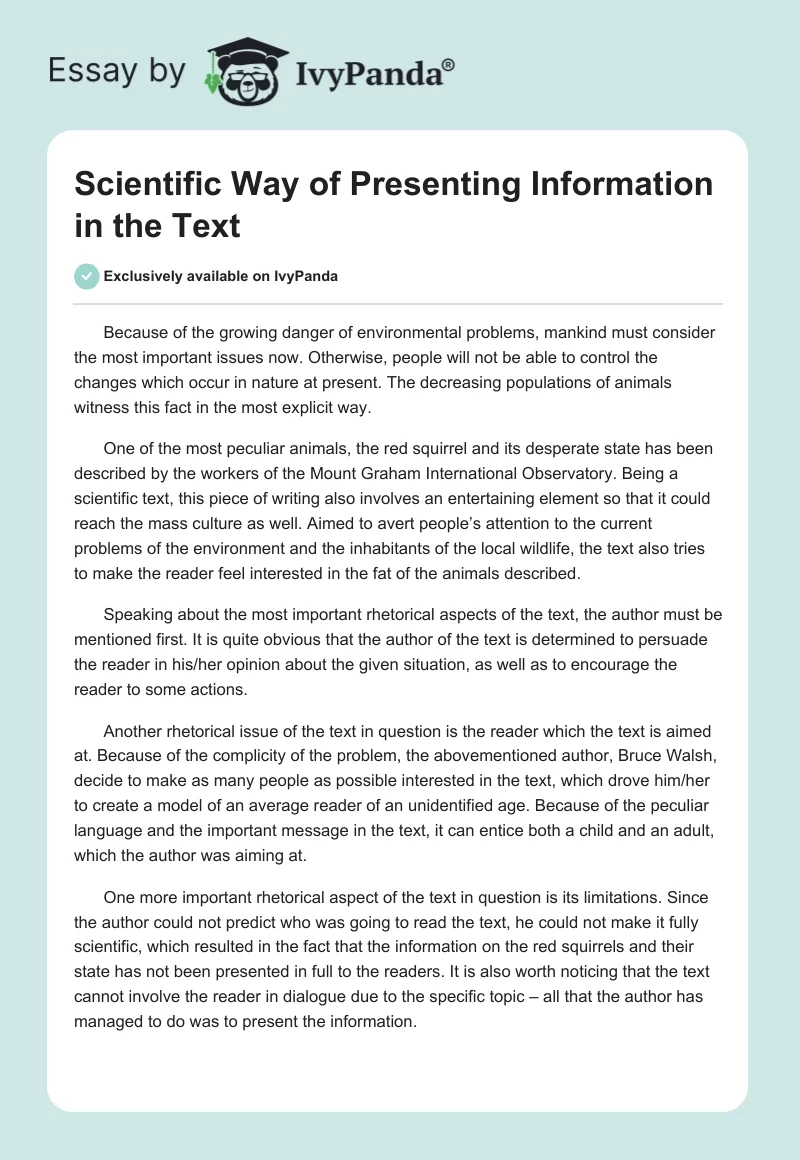 Scientific Way of Presenting Information in the Text. Page 1