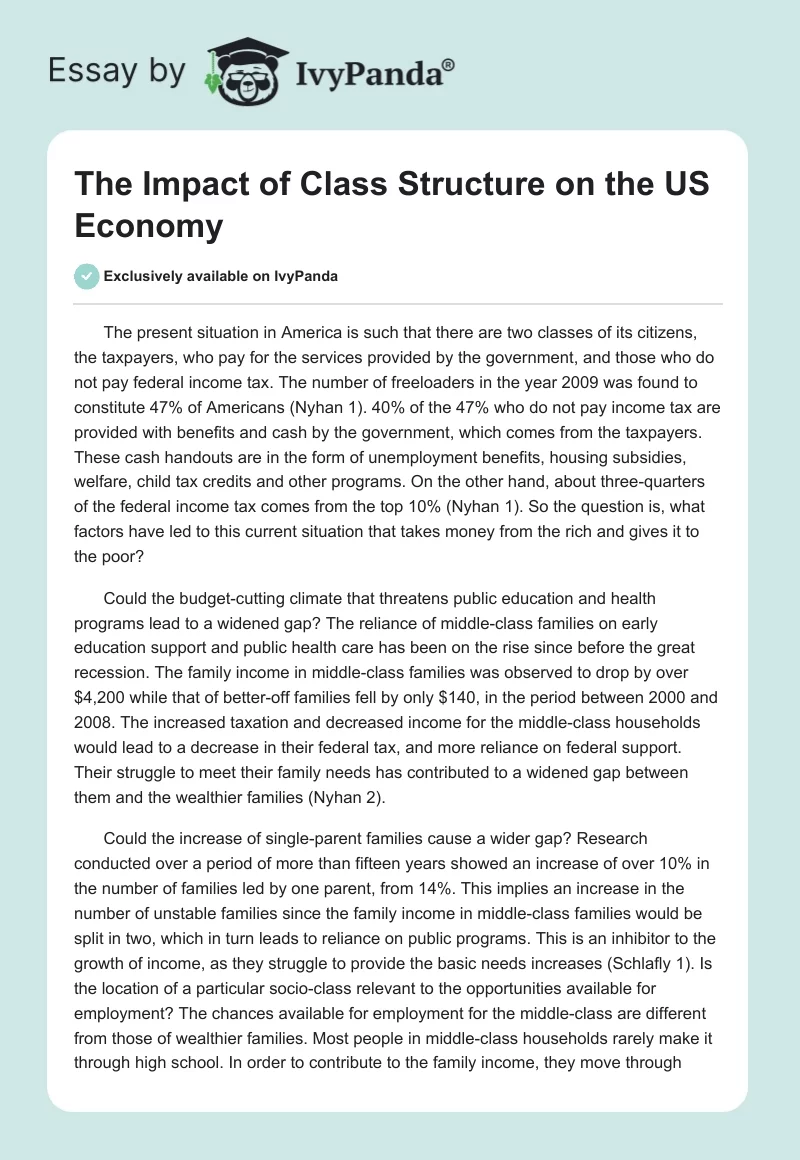 The Impact of Class Structure on the US Economy. Page 1
