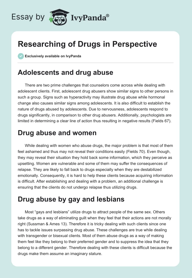 Researching of Drugs in Perspective. Page 1