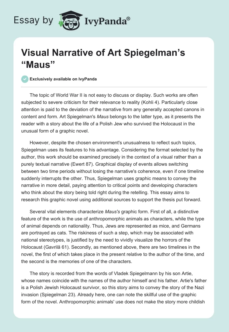 Visual Narrative of Art Spiegelman’s “Maus”. Page 1