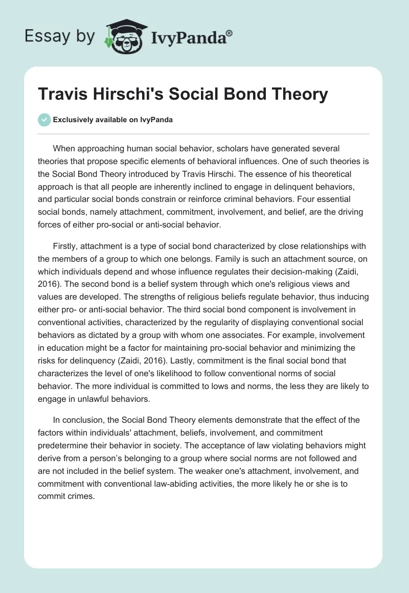 Travis Hirschi's Social Bond Theory. Page 1