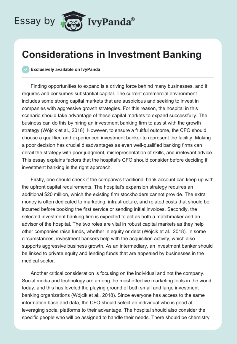 Considerations in Investment Banking. Page 1