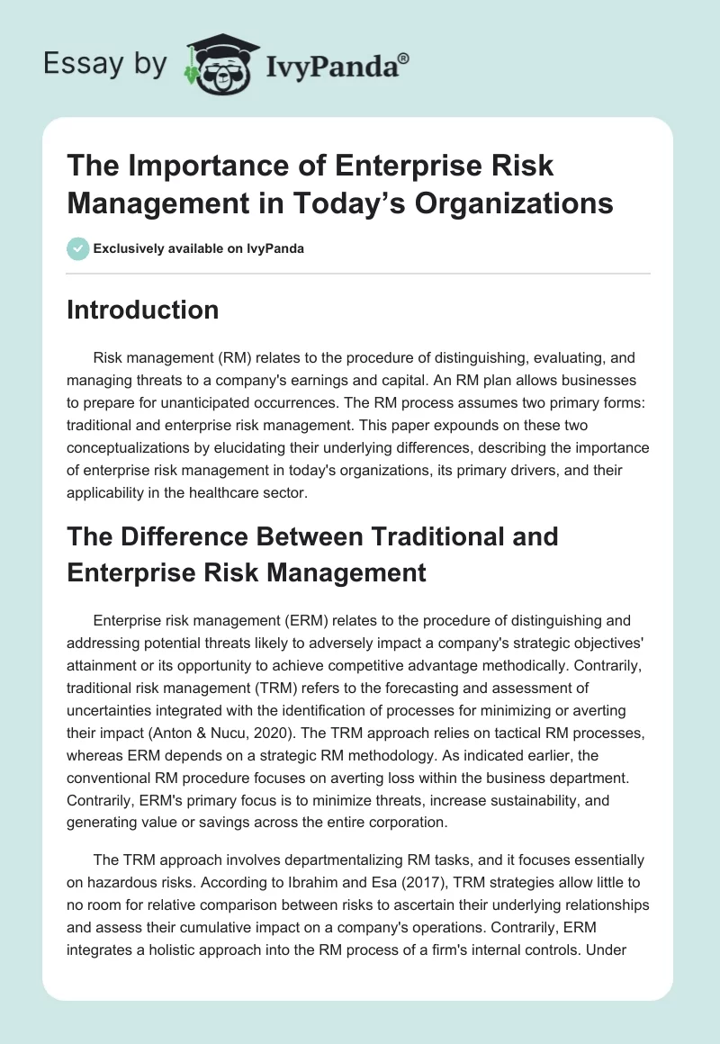 The Importance of Enterprise Risk Management in Today’s Organizations. Page 1