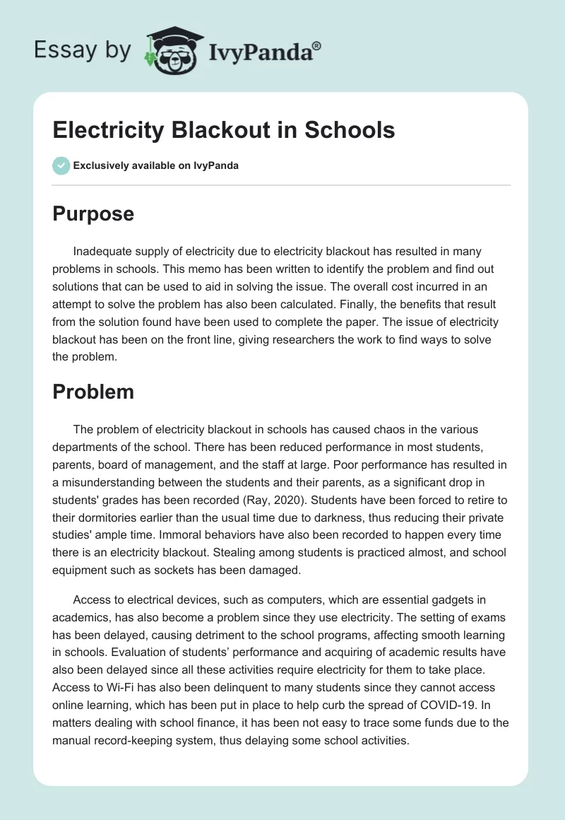 Electricity Blackout in Schools. Page 1