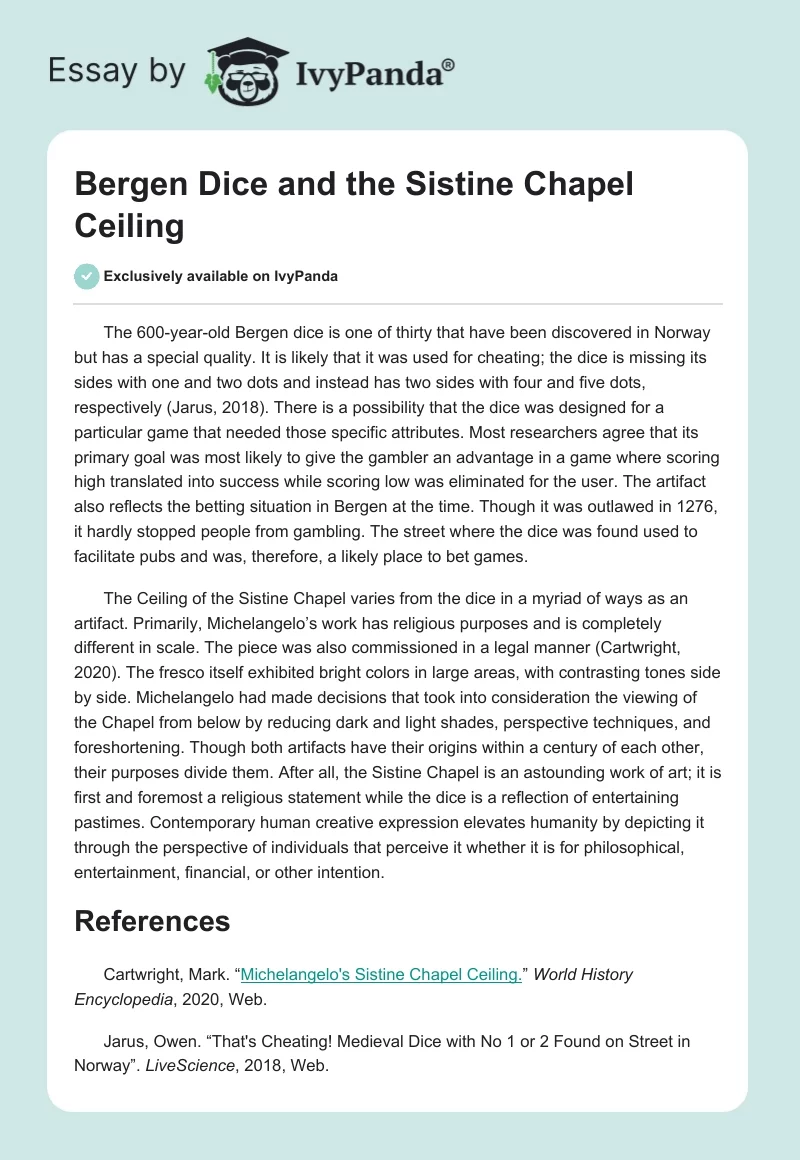Bergen Dice and the Sistine Chapel Ceiling. Page 1