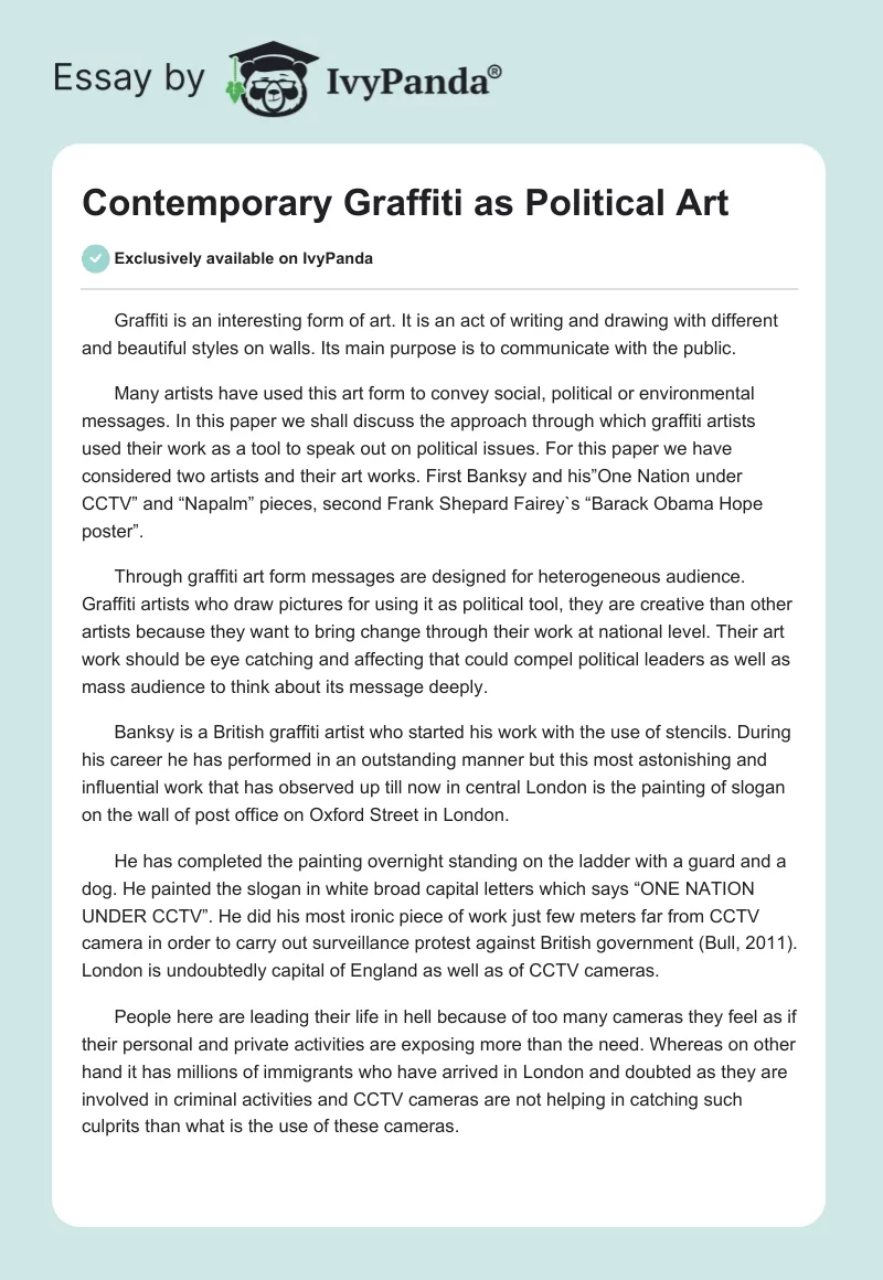 Contemporary Graffiti as Political Art. Page 1