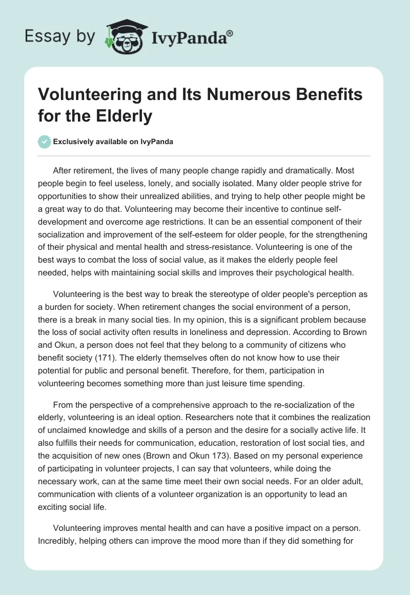 Volunteering and Its Numerous Benefits for the Elderly. Page 1