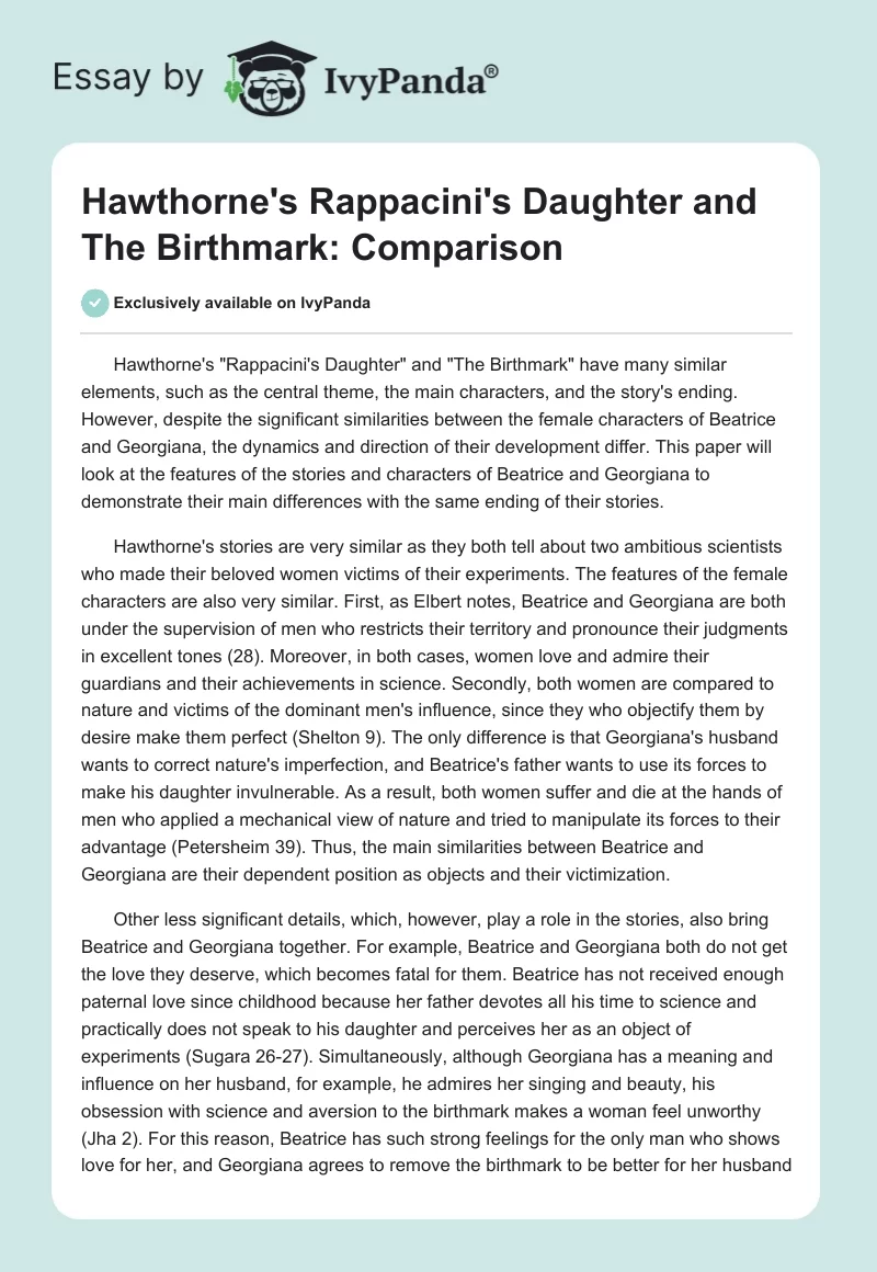 Hawthorne's "Rappacini's Daughter" and "The Birthmark": Comparison. Page 1