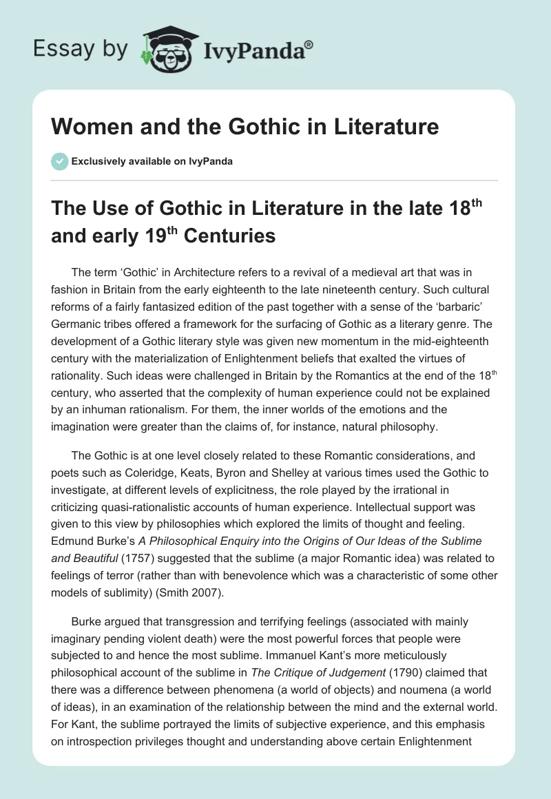 Women and the Gothic in Literature. Page 1