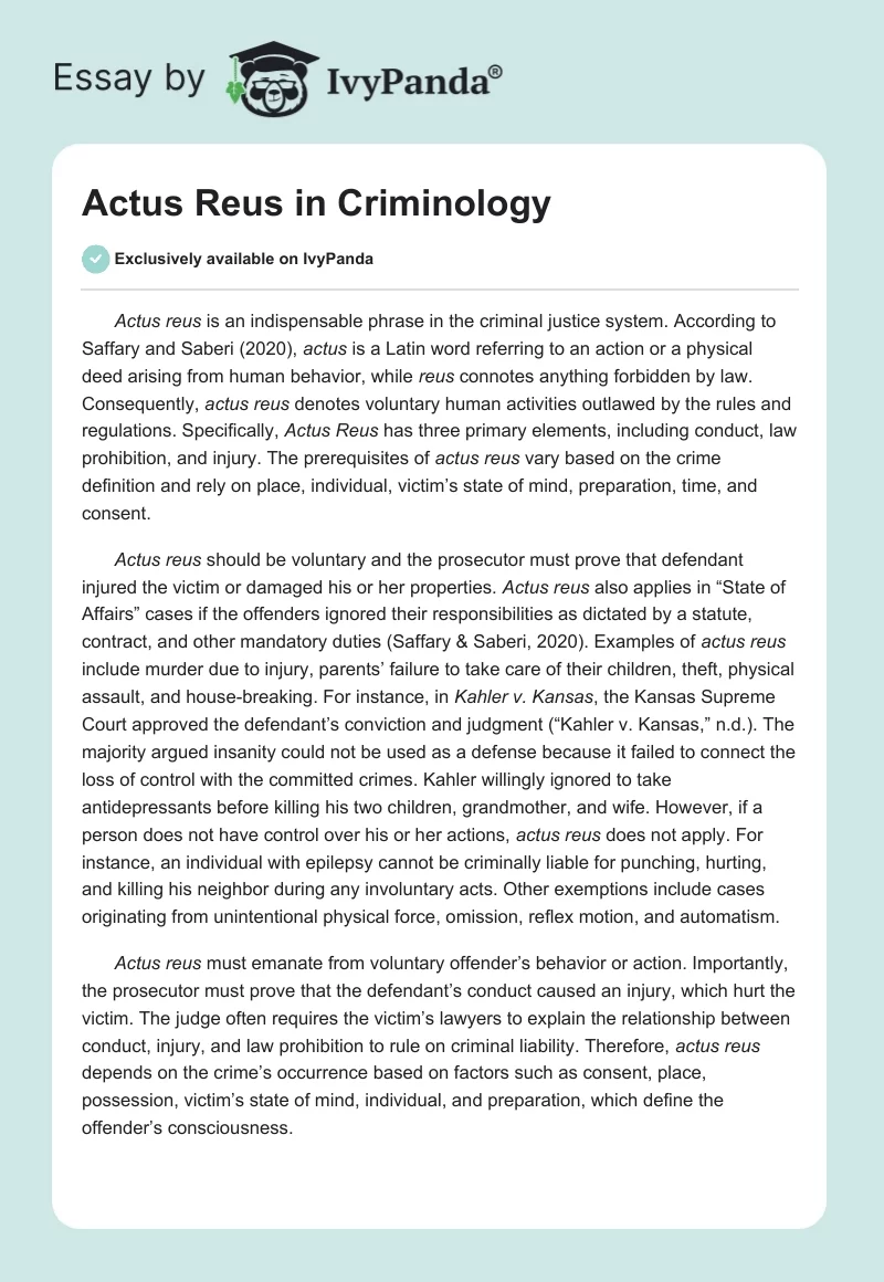Actus Reus in Criminology. Page 1