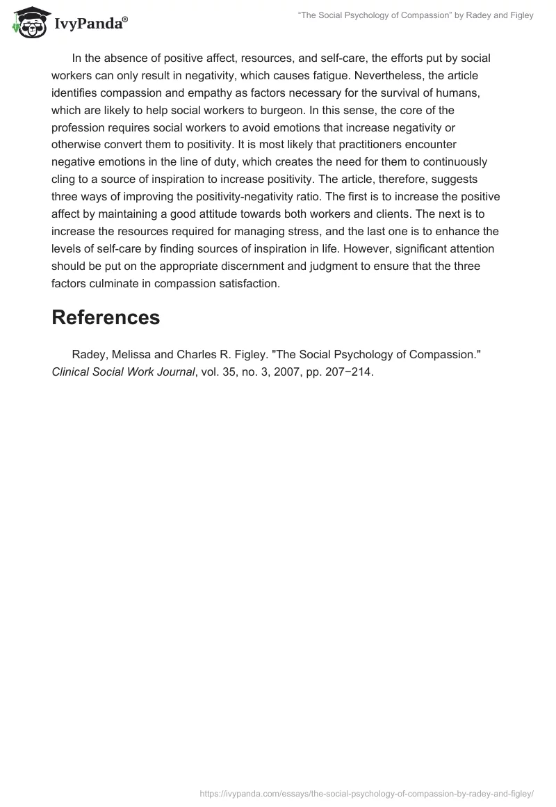 “The Social Psychology of Compassion” by Radey and Figley. Page 2