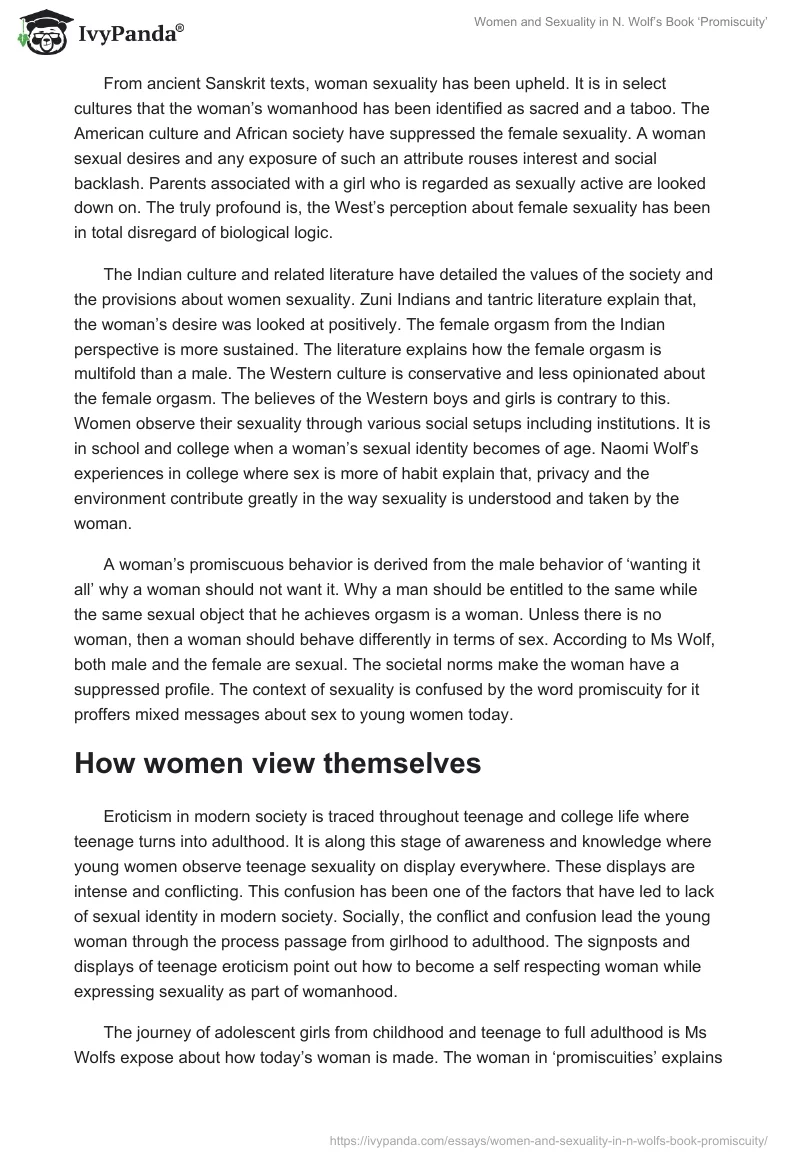 Women and Sexuality in N. Wolf’s Book ‘Promiscuity’. Page 3