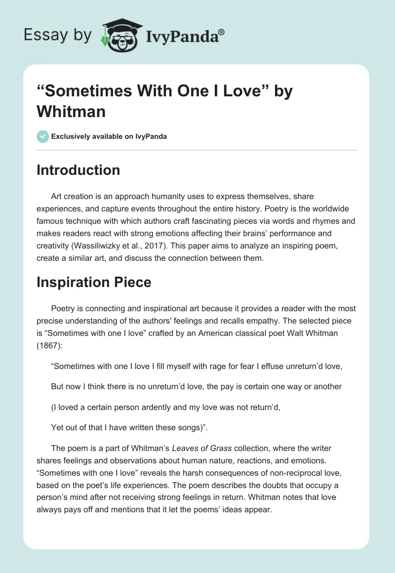 “Sometimes With One I Love” by Whitman. Page 1