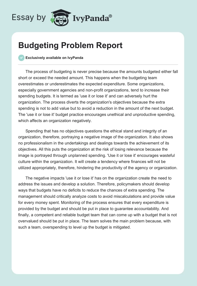 Budgeting Problem Report. Page 1