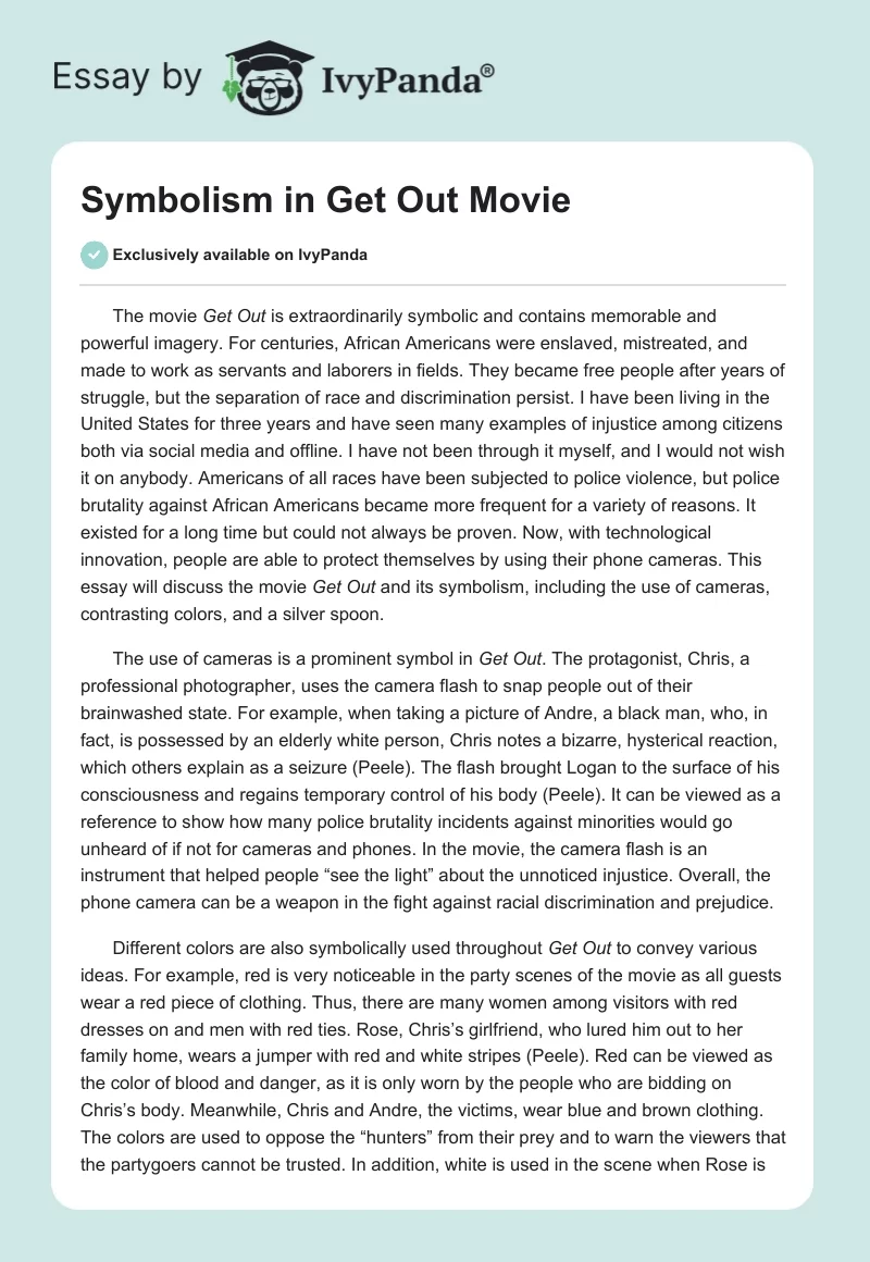 Symbolism in "Get Out" Movie. Page 1