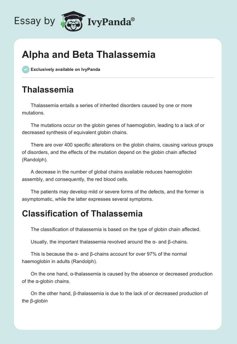Alpha and Beta Thalassemia. Page 1