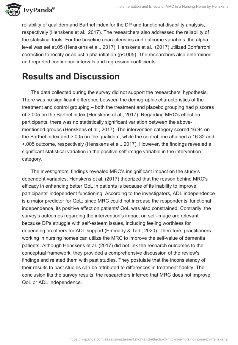 "Implementation and Effects of MRC in a Nursing Home" by Henskens. Page 4