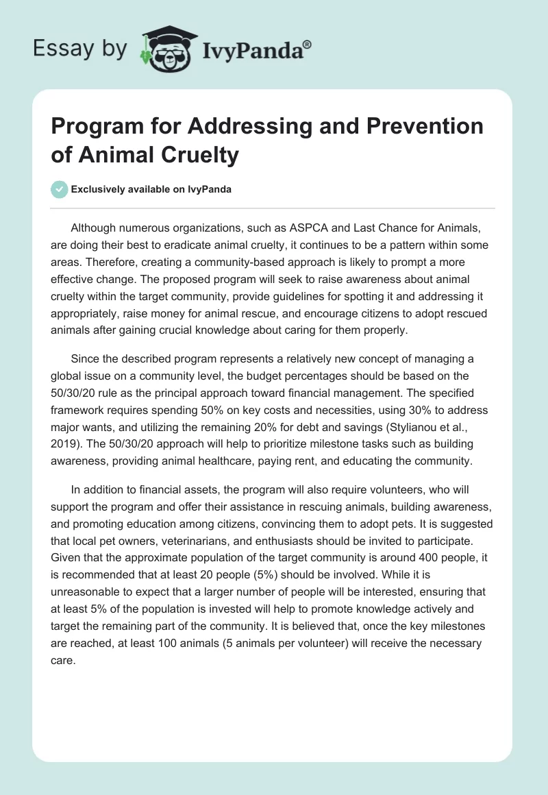 Program for Addressing and Prevention of Animal Cruelty. Page 1